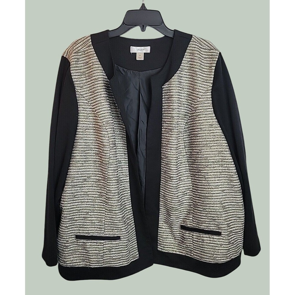 CJ Banks Cardigan Jacket Metallic Knit Professional Career Black Gold Silver 3X